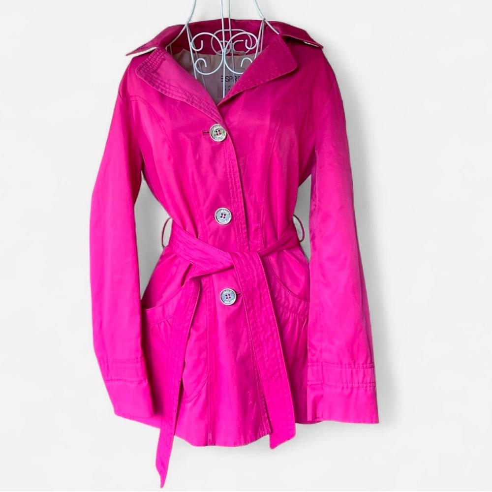 Rare Vintage Esprit Pink Trench Coat with Belted Waist and Hood #prettyinpink